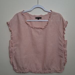 For Cynthia Pink Boho Boxy Linen Top Medium Minimalist Ruffled
